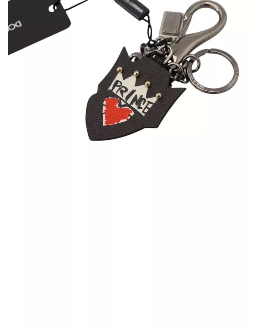 Dolce & Gabbana White Leather Logo Keychain for men