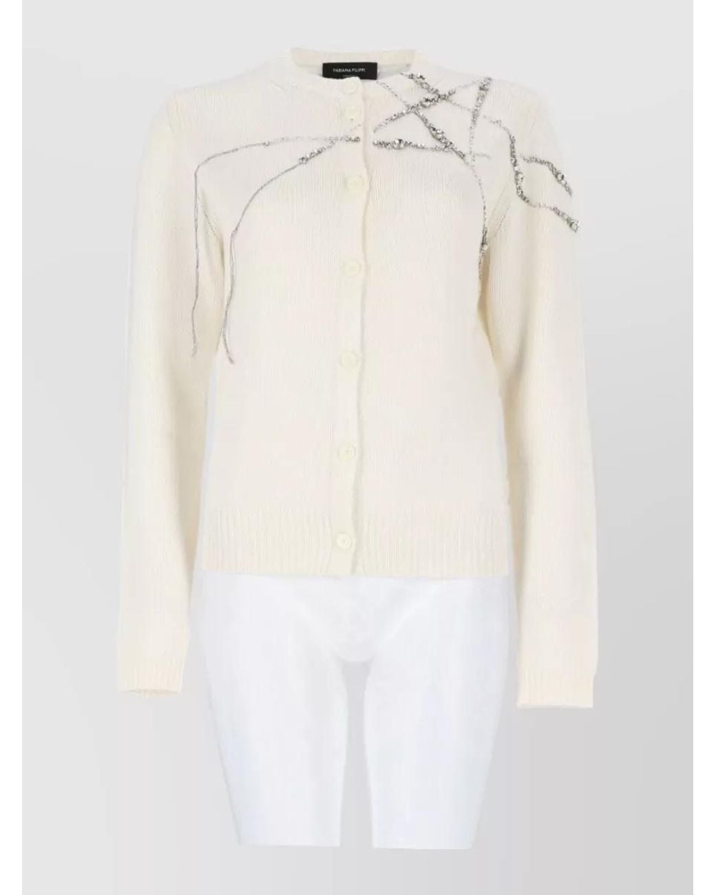 Fabiana Filippi White Cashmere Silk Wool Crystal-Embellished Cardigan