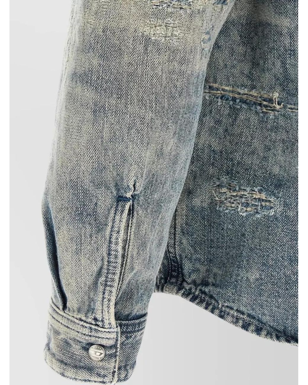 DIESEL Gray Denim Distressed Long-Sleeve Shirt for men