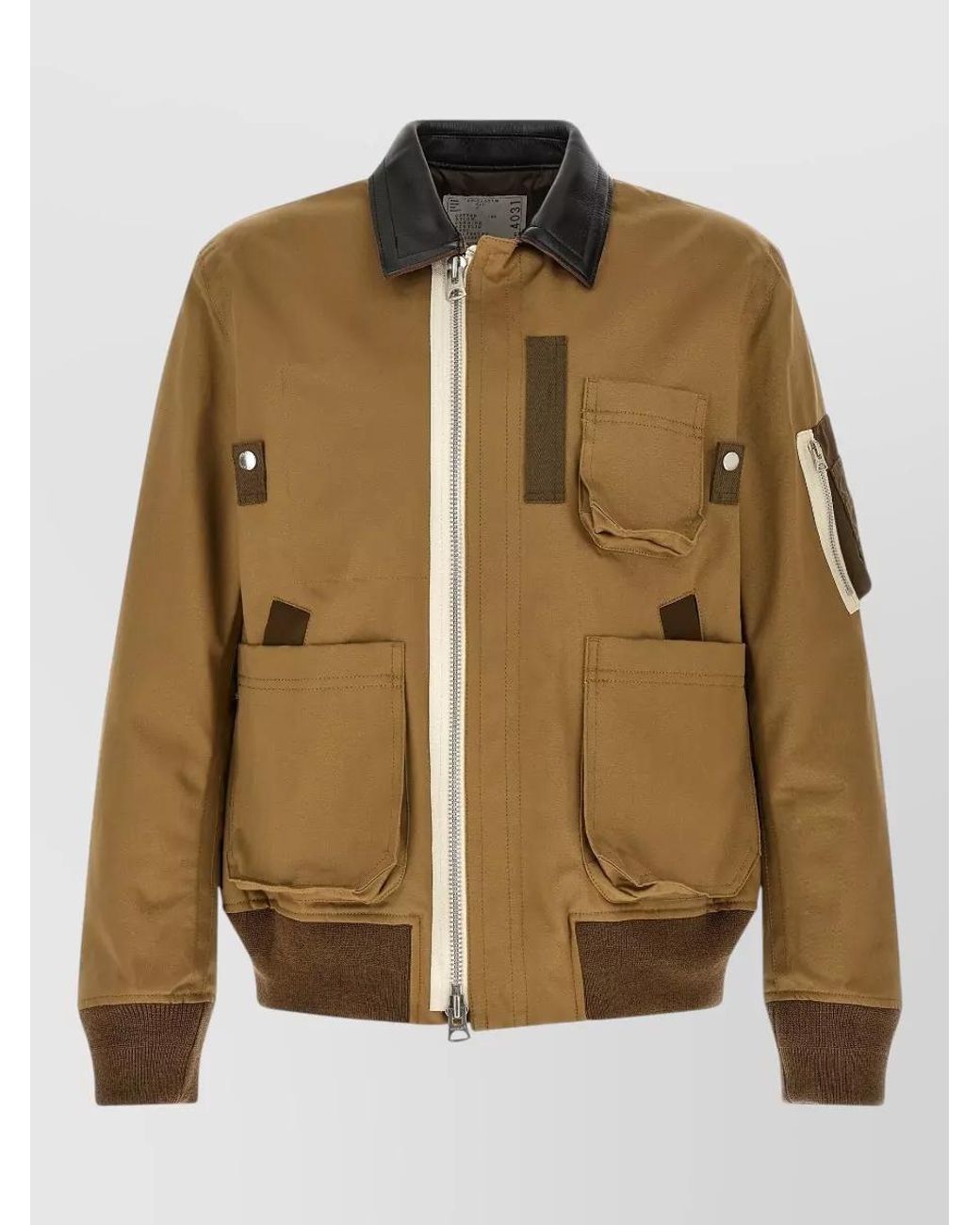 Sacai Green Leather Collar Padded Jacket for men