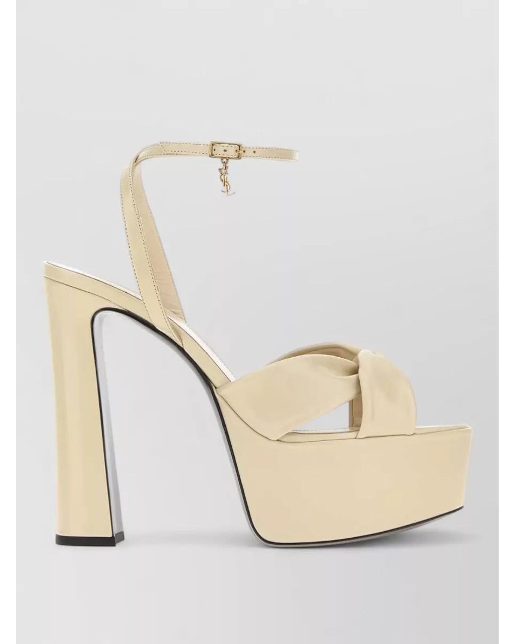 Saint Laurent Natural Franciane Leather Platform Open Toe Sandals