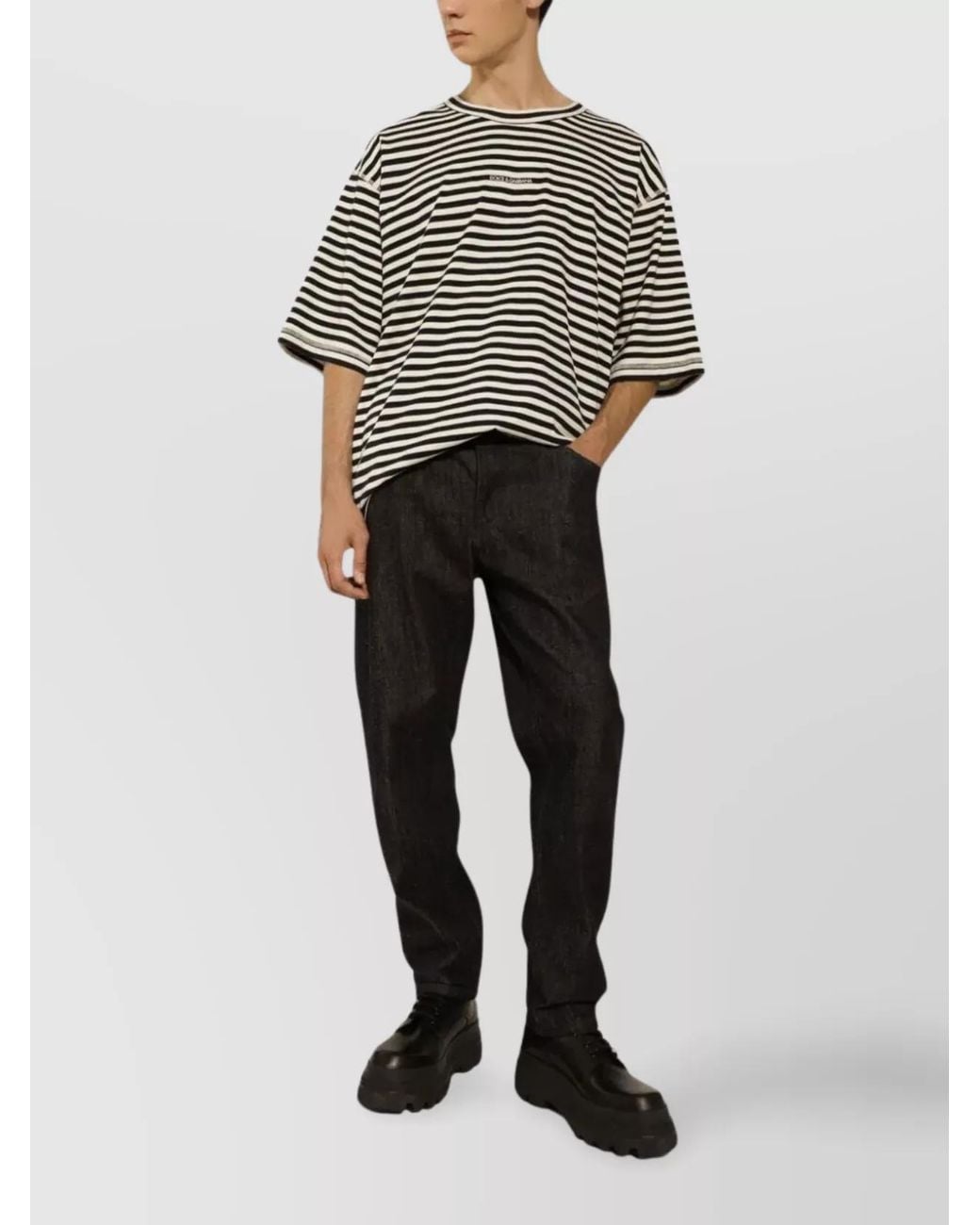 Dolce & Gabbana Gray Striped Cotton Oversized T-Shirt for men