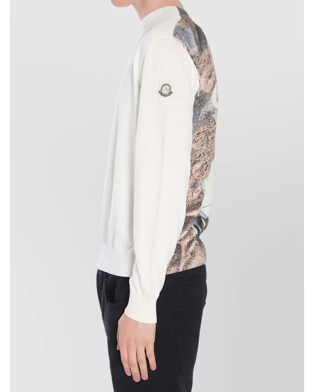 Moncler White Cotton Printed Crew-Neck Sweater for men