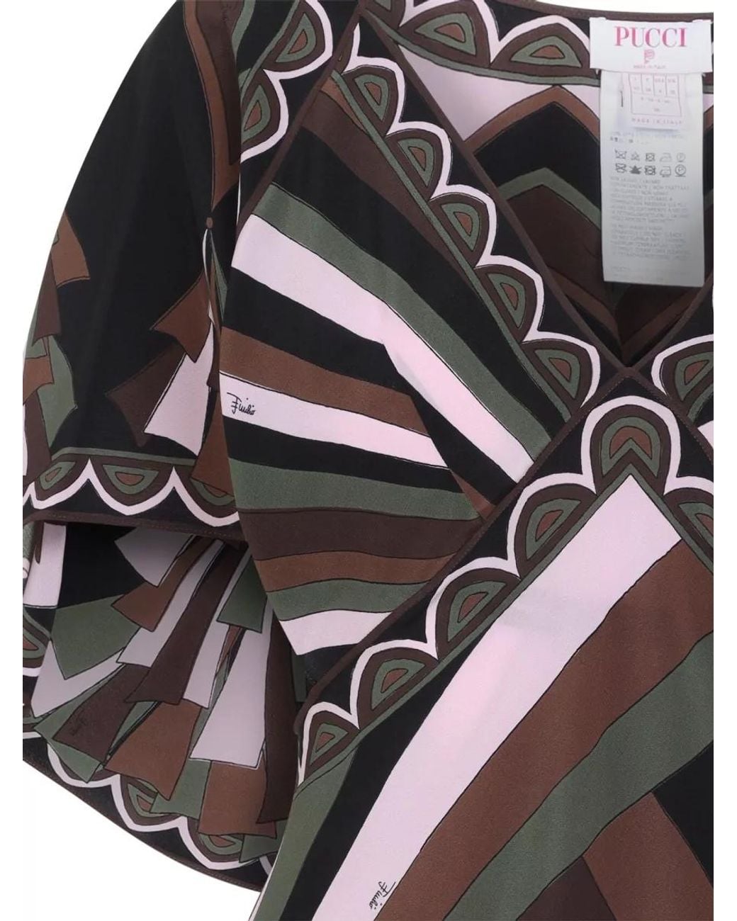 Emilio Pucci White Silk Printed V-Neck Flutter-Sleeve Asymmetric Midi Dress