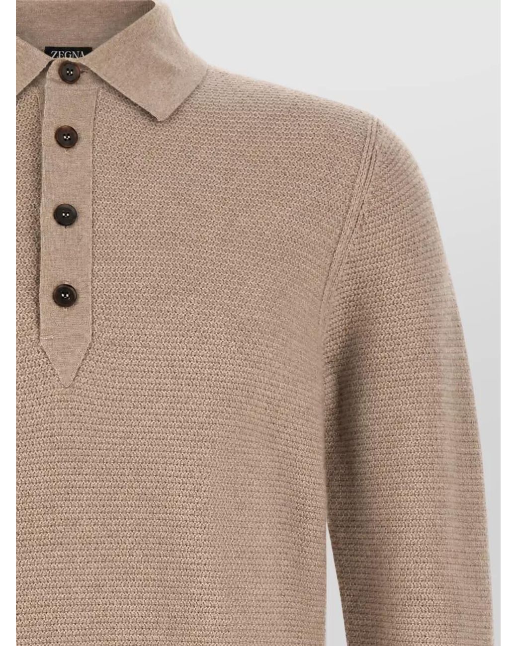 Zegna Natural Cashmere Long-Sleeve Polo Sweater for men