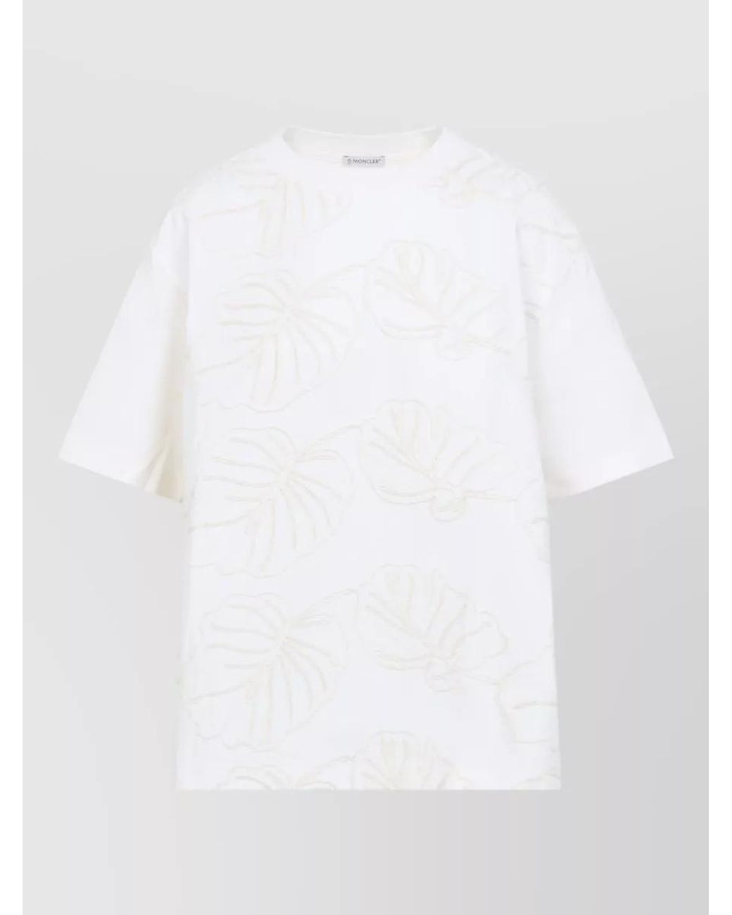 Moncler White Cotton Floral‑Embroidered Short-Sleeve T-Shirt