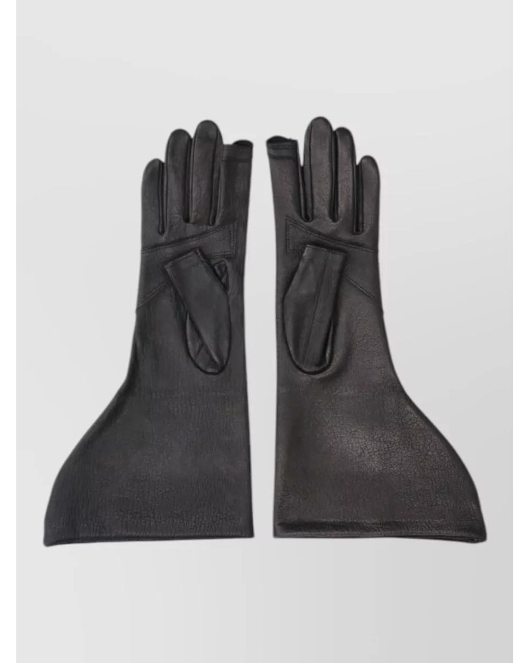 Rick Owens Black Pebbled Leather Asymmetric Panelled Gloves for men