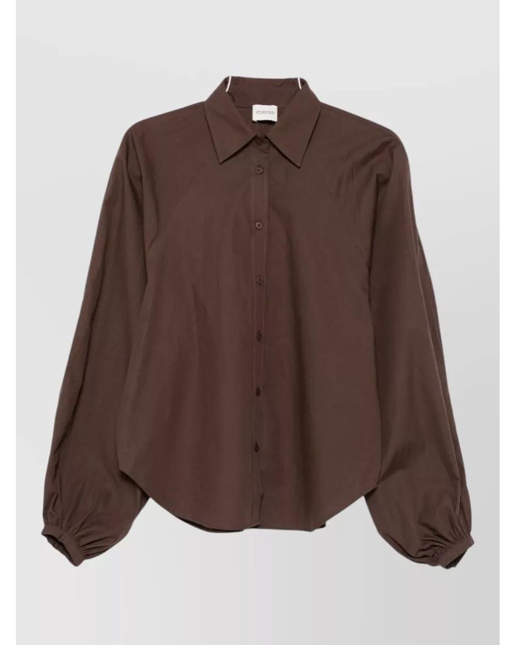 Closed Brown Cotton Balloon-Sleeve Shirt