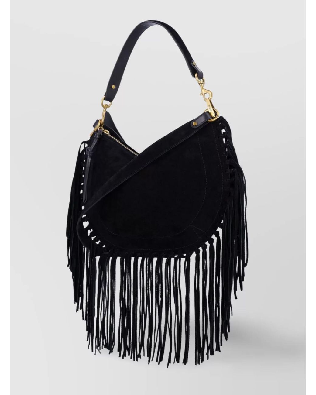 Isabel Marant Black Soft Fringe Zip Crossbody Bag