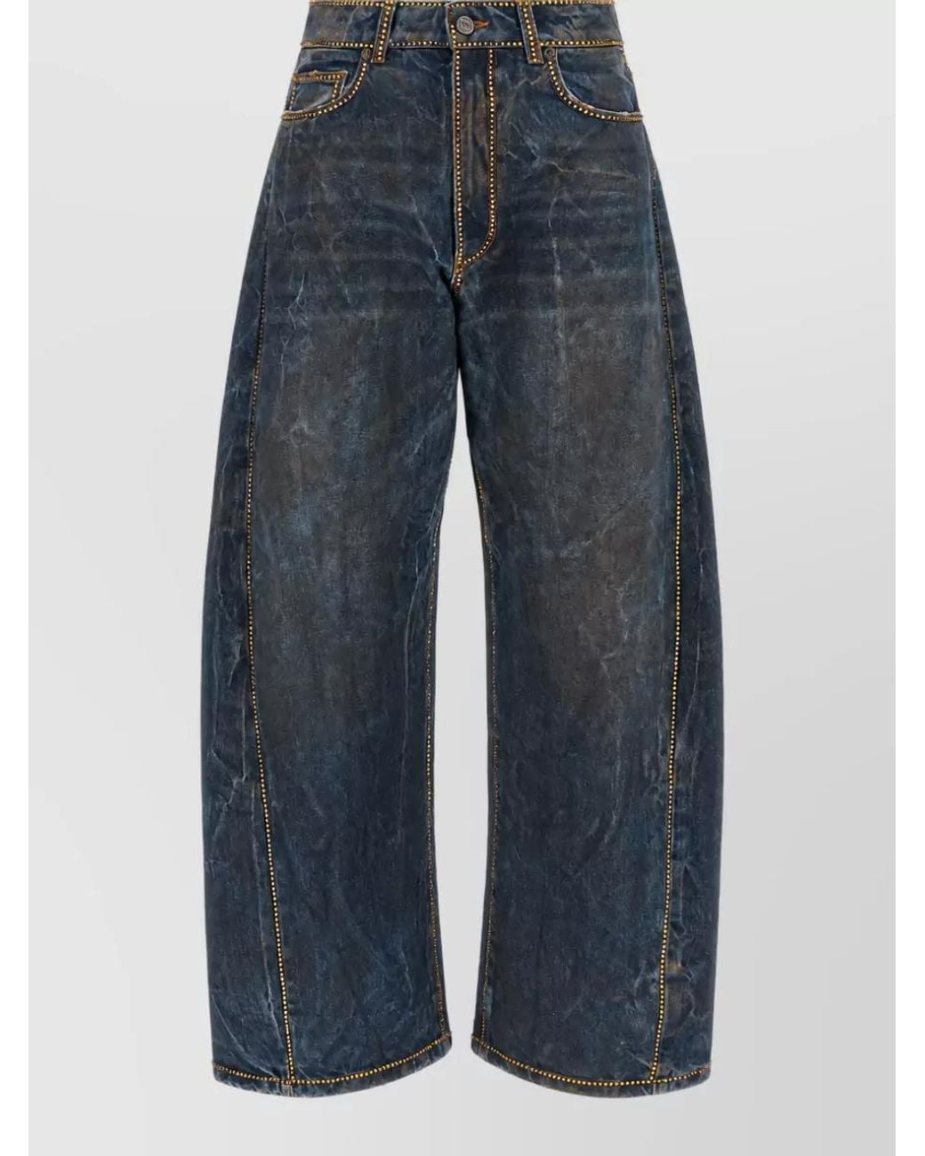 GIUSEPPE DI MORABITO Blue Rhinestone Wide-Leg Denim Jeans