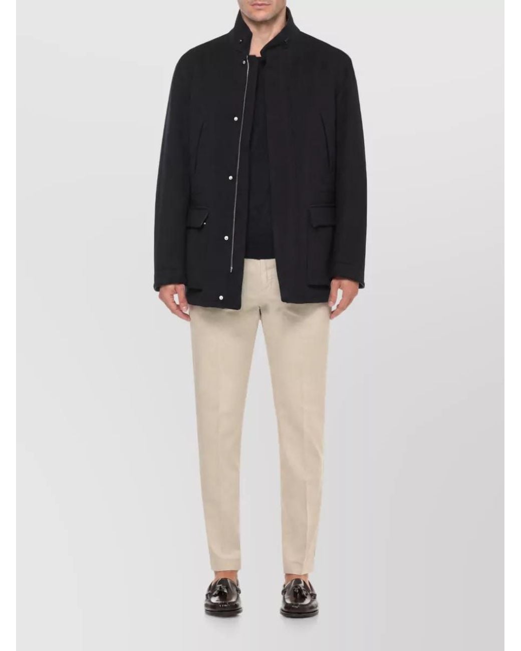 Lardini Blue Cashmere Virgin Wool High Neck Long Sleeve Coat for men
