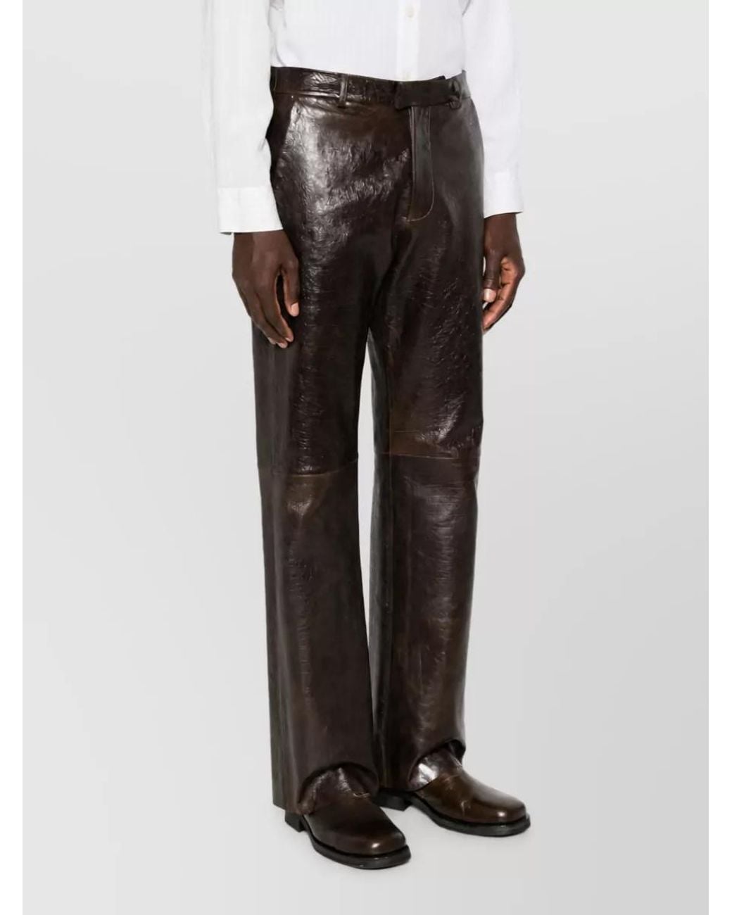 Emporio Armani Gray Leather Wide-Leg Trousers for men