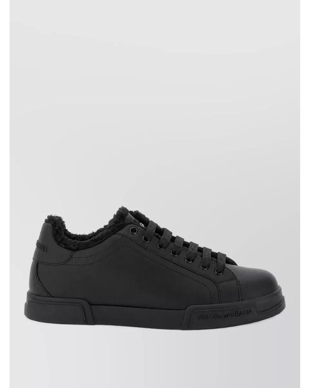 Dolce & Gabbana Black Leather Portofino Light Lace-Up Sneakers for men