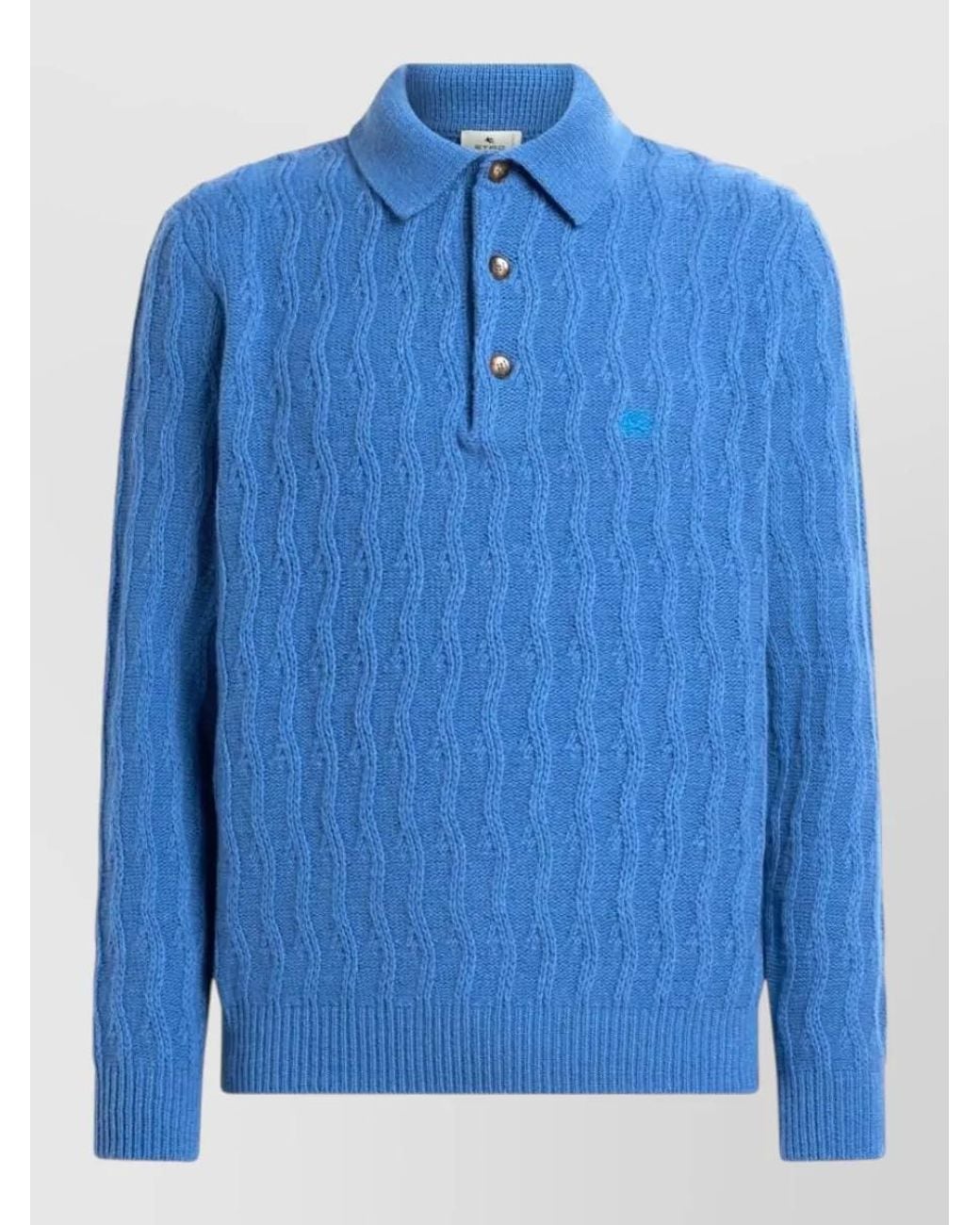 Etro Blue Cashmere Regular-Fit Polo Jumper for men