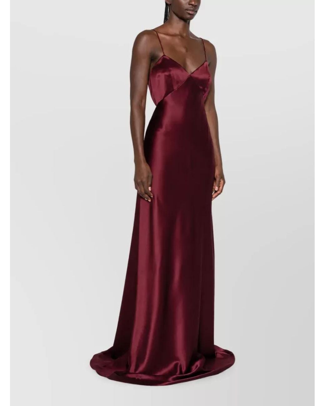 Max Mara Red Silk Satin Sleeveless V-Neck Maxi Dress