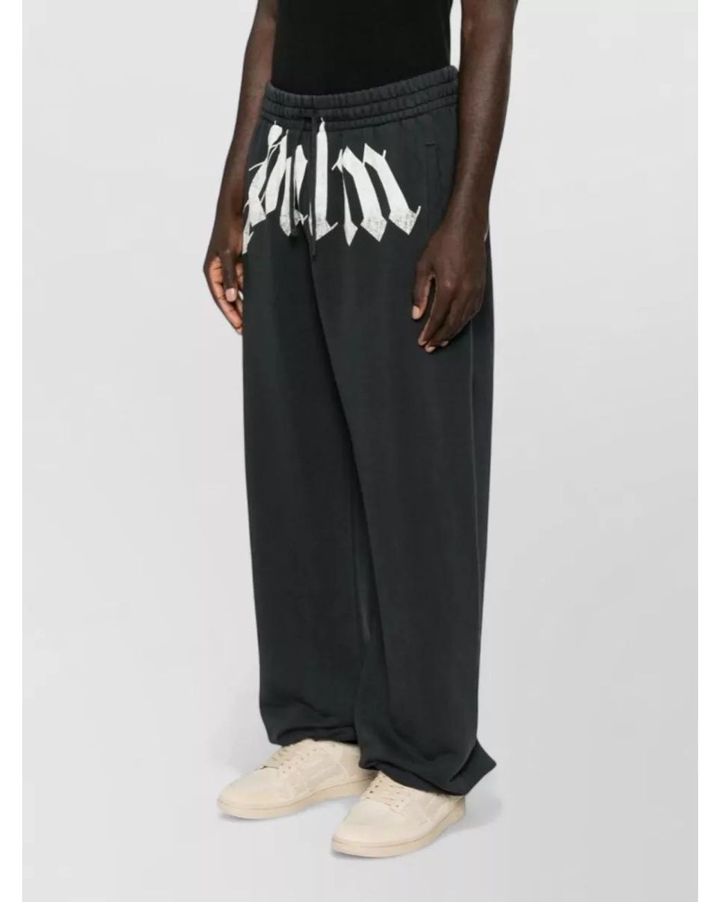 Palm Angels White Cotton Logo Print Wide Leg Sweatpants for men