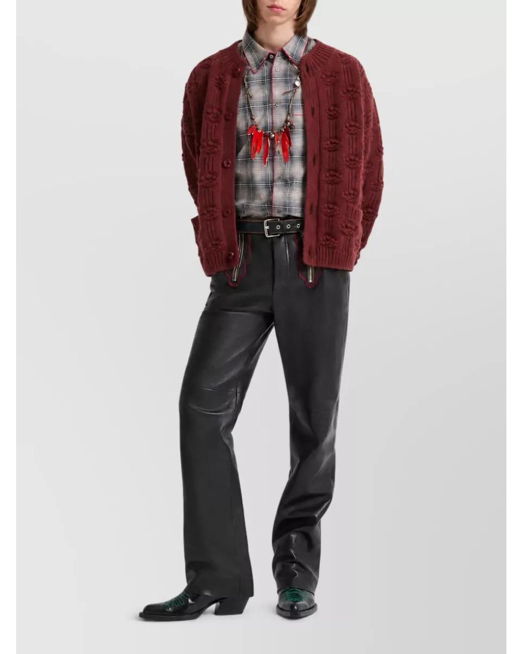 Marni Black Leather Straight Leg Belted Trousers for men