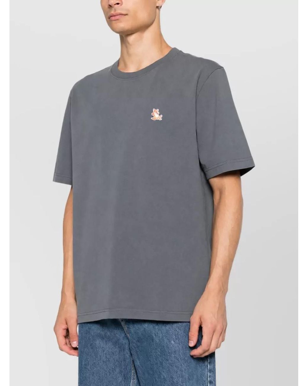 Maison Kitsuné Gray Cotton Crew Neck Short-Sleeve T-Shirt for men