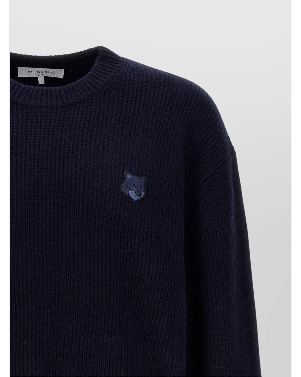Maison Kitsuné Blue Cashmere-Blend Ribbed Crew-Neck Jumper for men