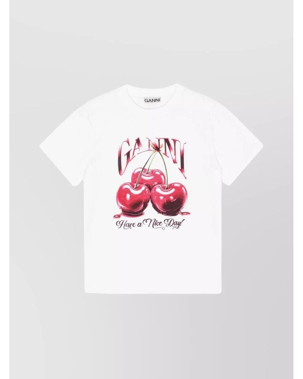 Ganni White Organic Cotton Printed T-Shirt