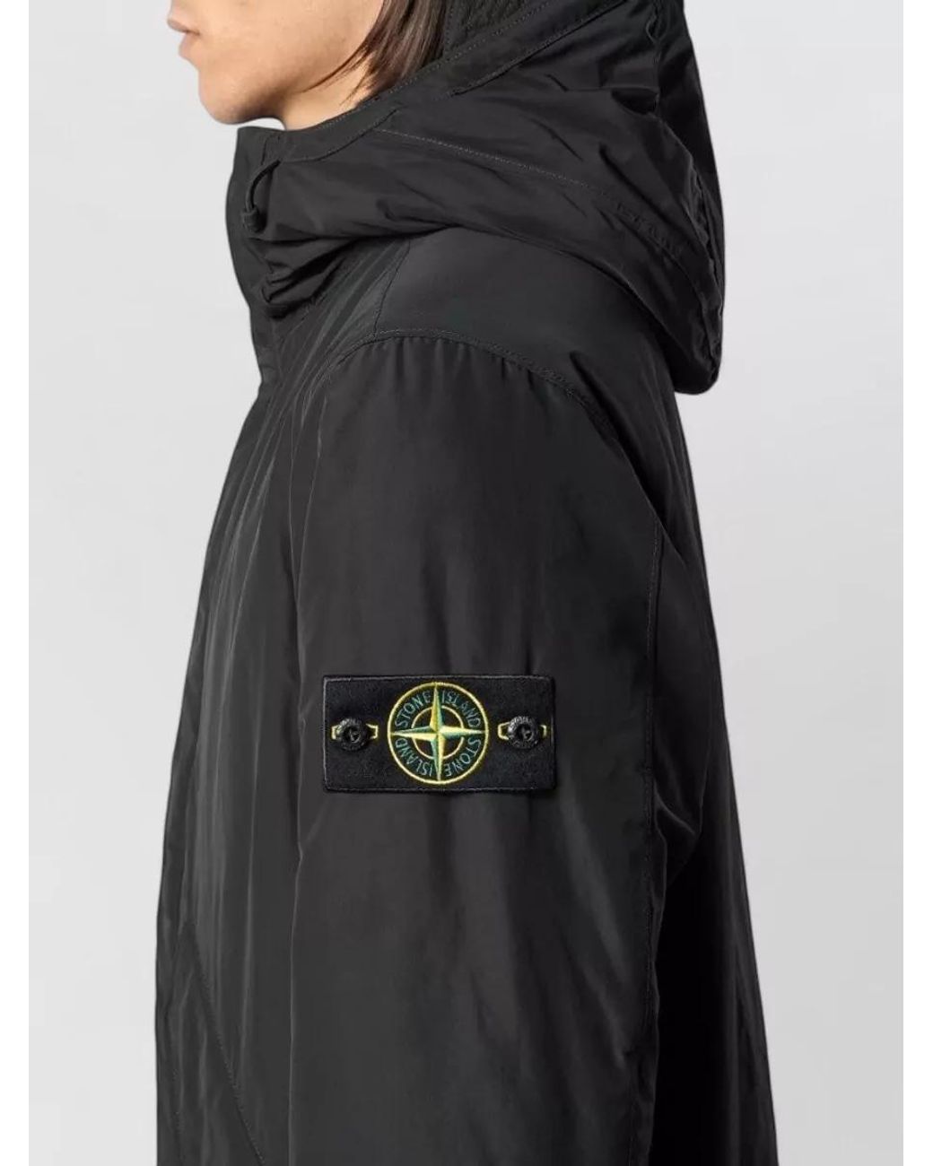 Stone Island Black Hooded Down Parka for men