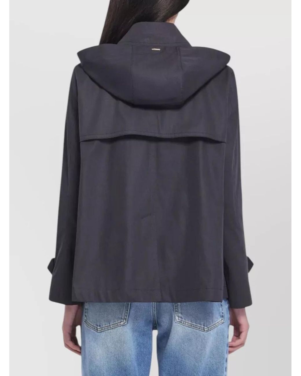 Herno Blue Cotton Double-Breasted Short Trench Coat