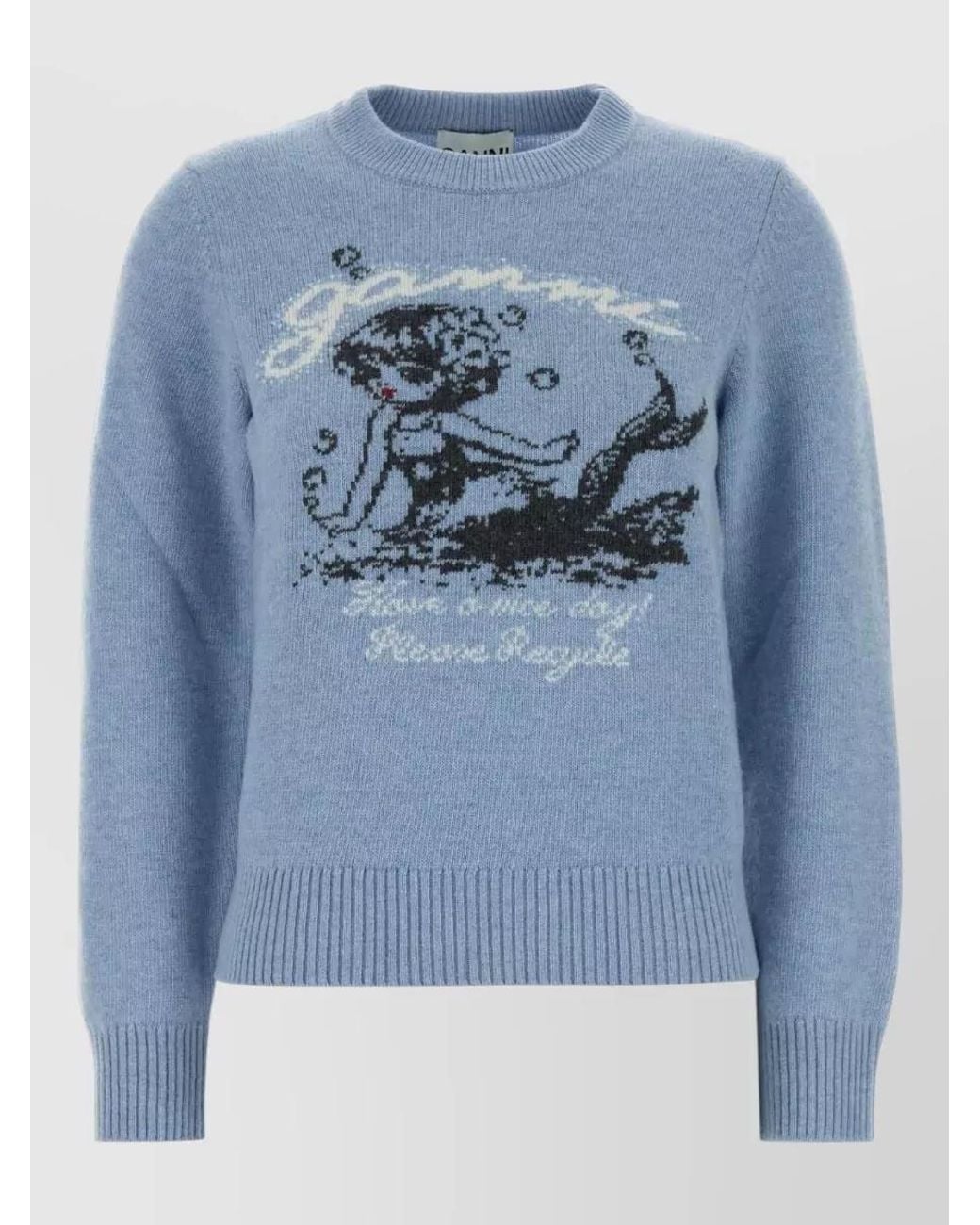Ganni Blue Wool Crew-Neck Sweater
