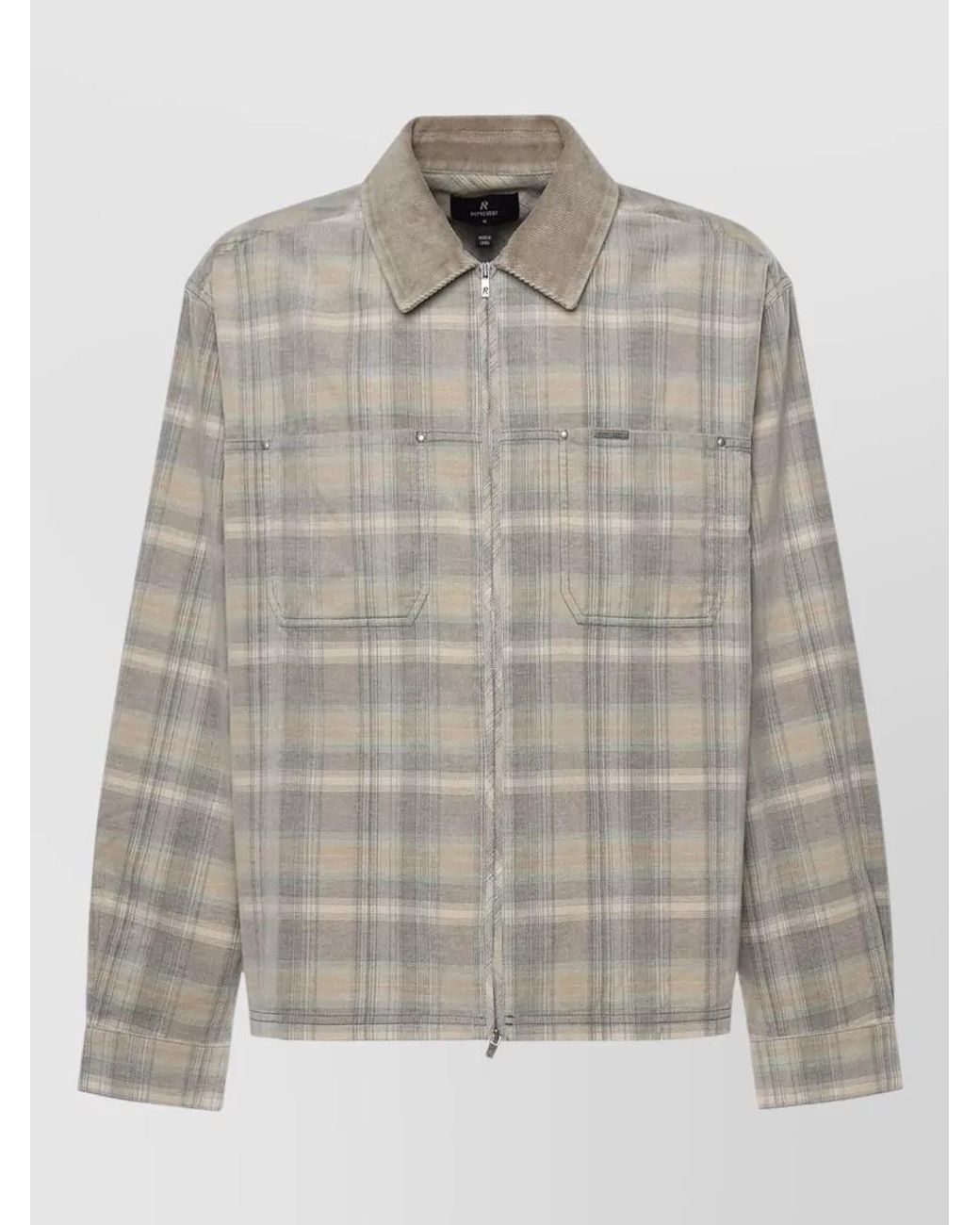 Represent Gray Cord Zip Flannel Check Shirt for men