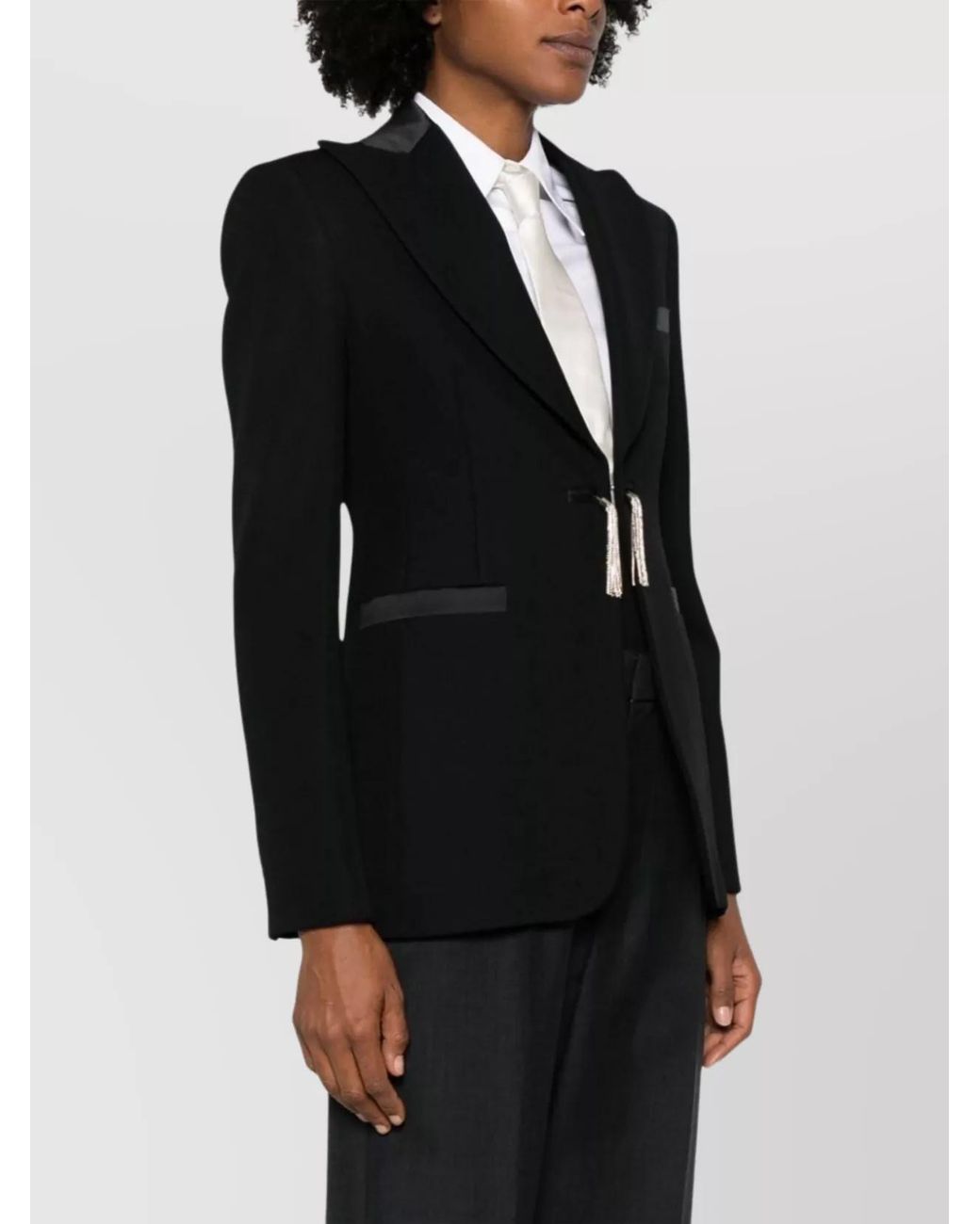 Max Mara Black Wool Crystal-Embellished Single-Breasted Blazer