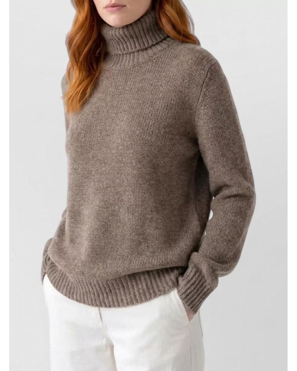The Row Brown Cashmere Ribbed Turtleneck Jumper