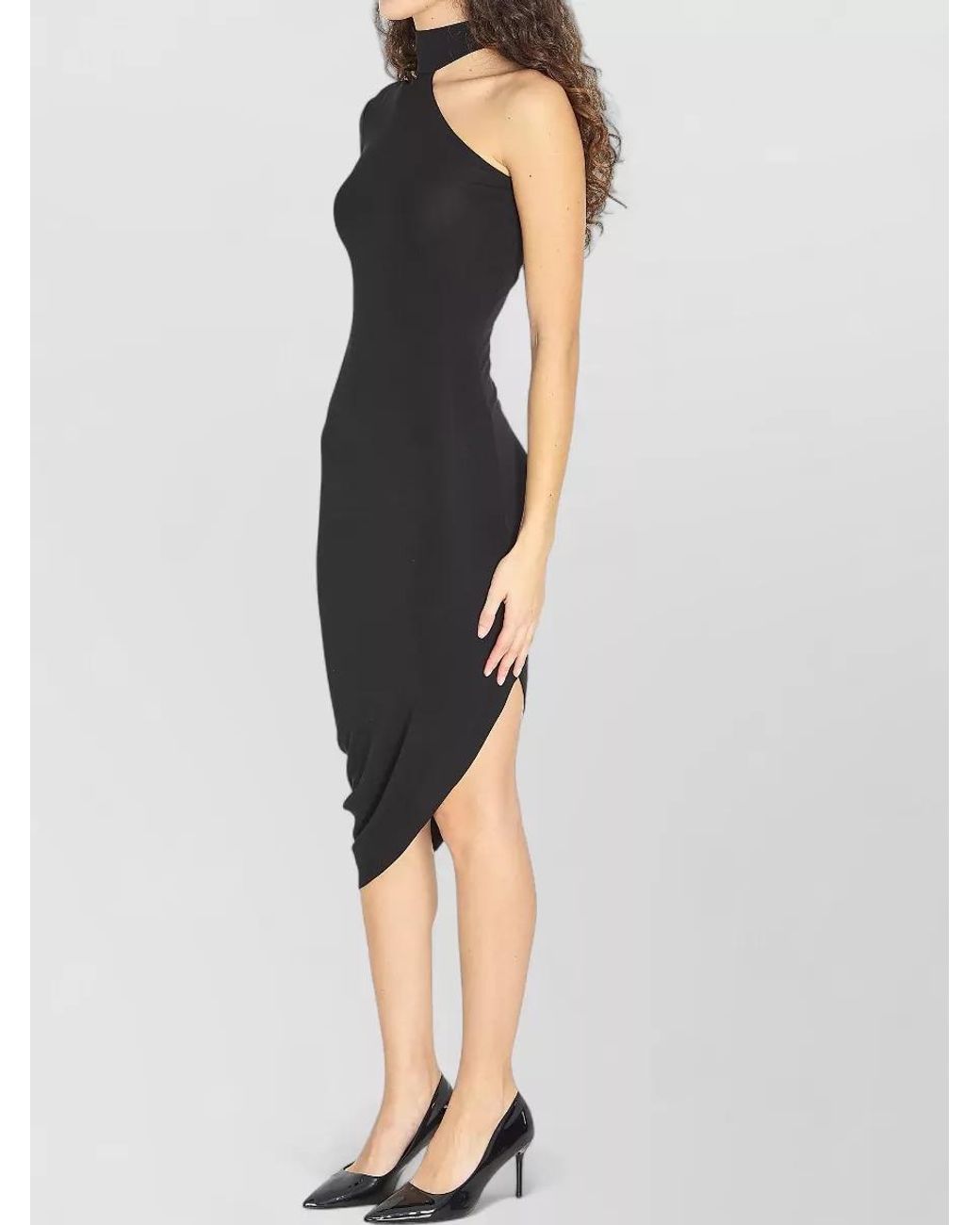 Alexander Wang Black Asymmetric One-Shoulder Draped Midi Dress