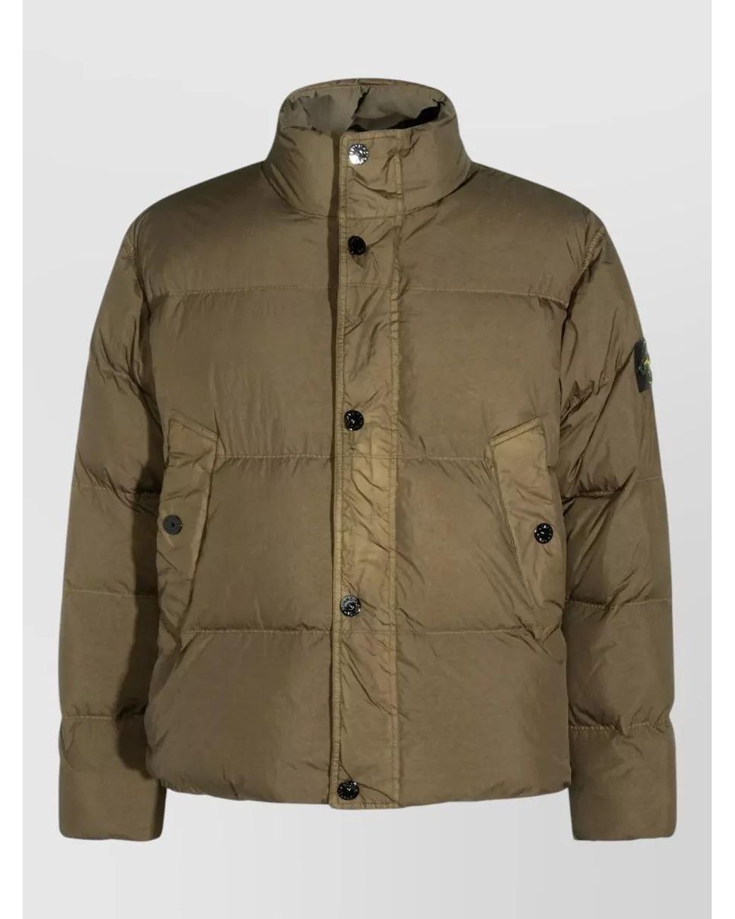 Stone Island Green Padded Stand Collar Coat for men