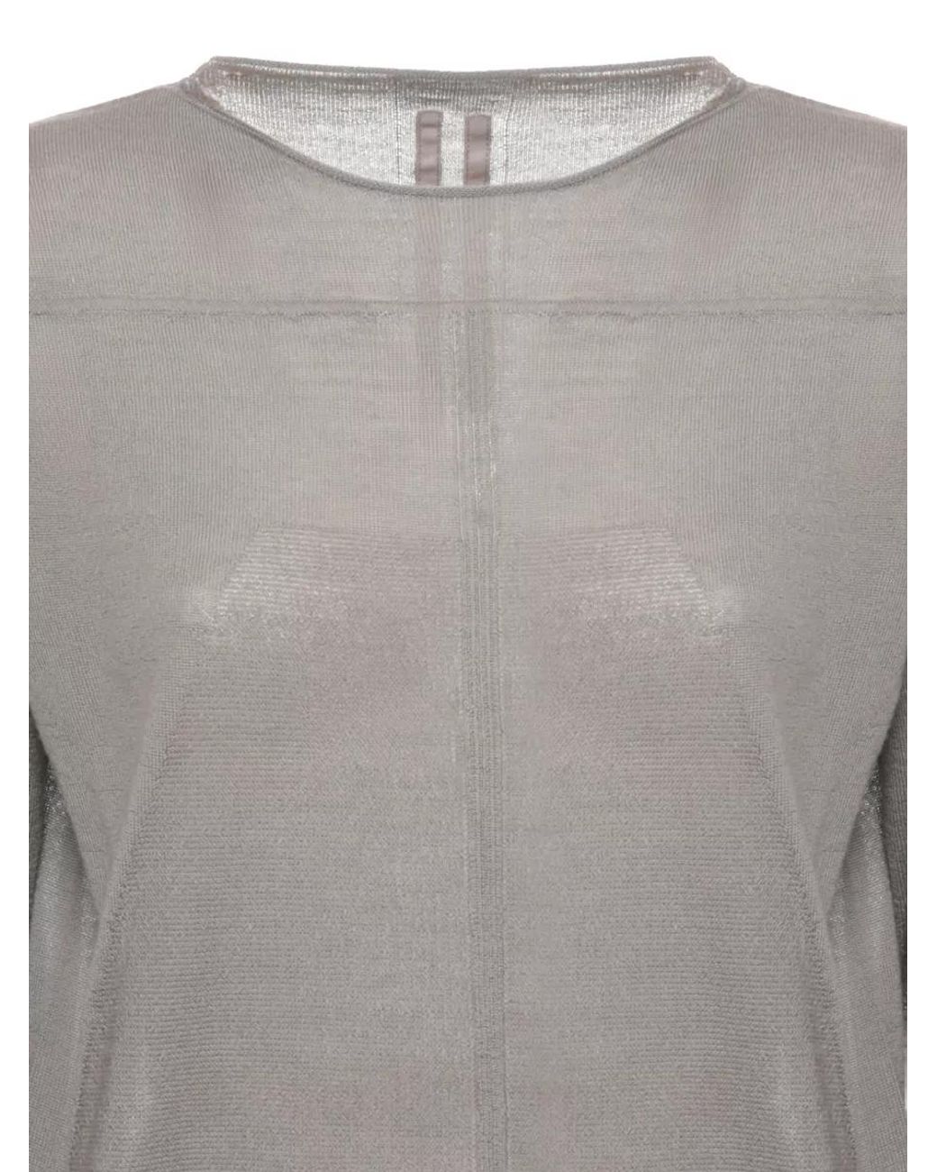 Rick Owens Gray Cashmere Ribbed Crewneck Long-Sleeve T-Shirt