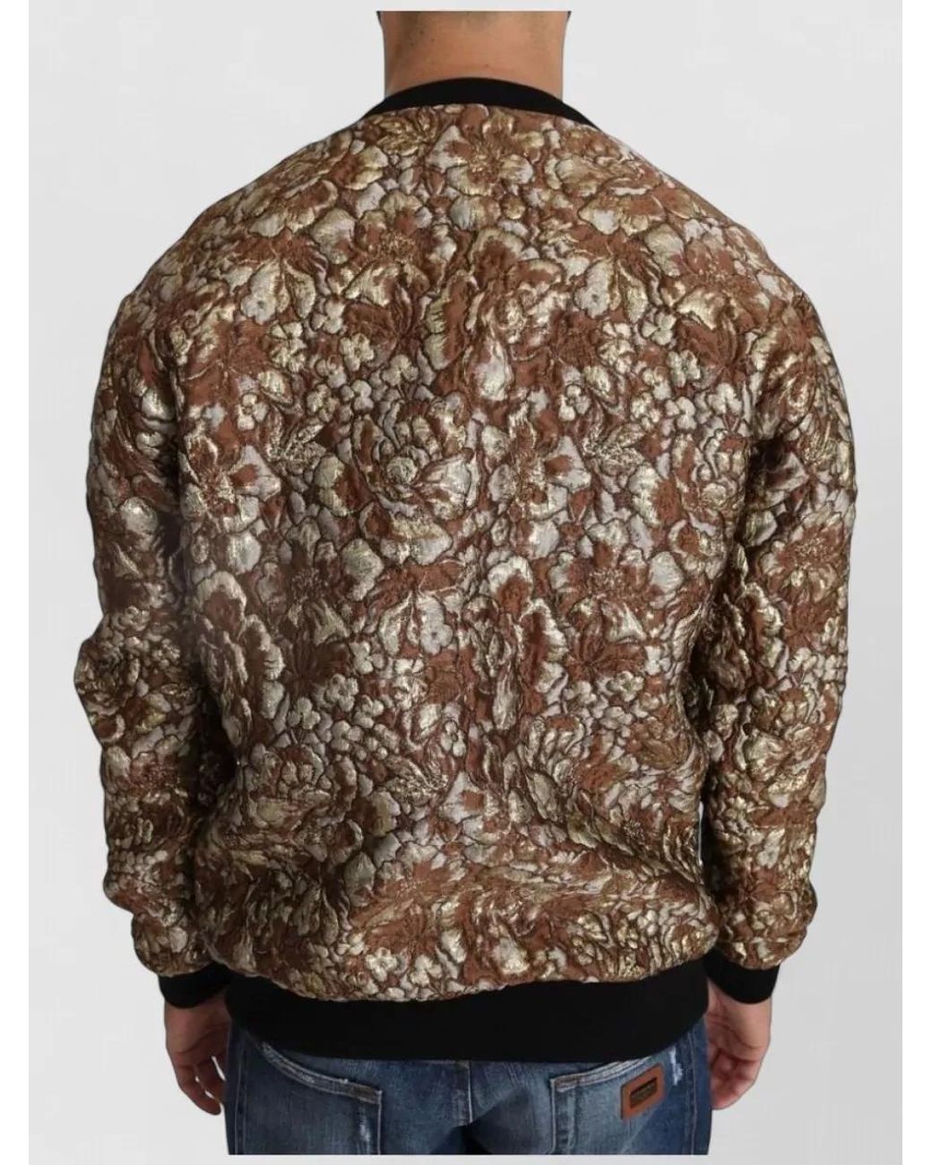 Dolce & Gabbana Brown Silk Jacquard Crew-Neck Sweater for men