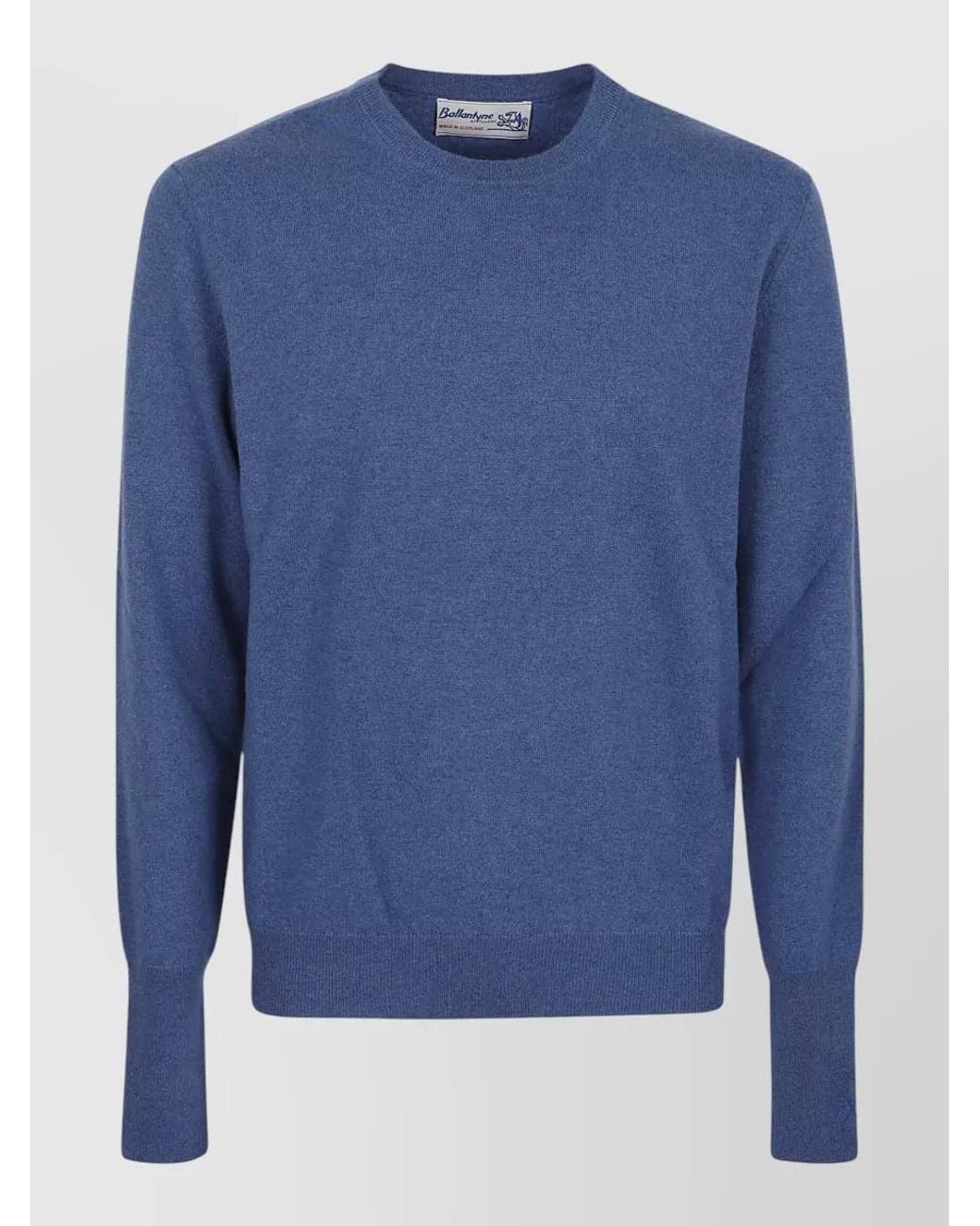 Ballantyne Blue Cashmere Ribbed Crew-Neck Jumper for men