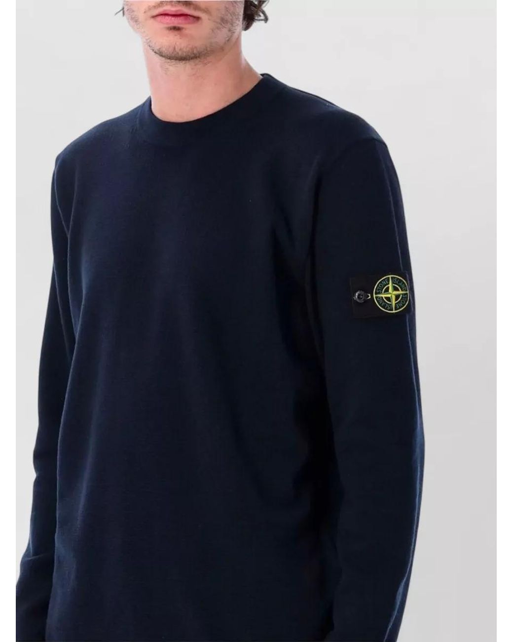 Stone Island Blue Ribbed Loose-Fit Crew-Neck Sweater for men