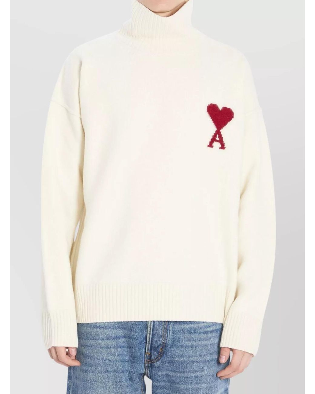 AMI White Ribbed Turtleneck Oversized Virgin Wool Jumper for men