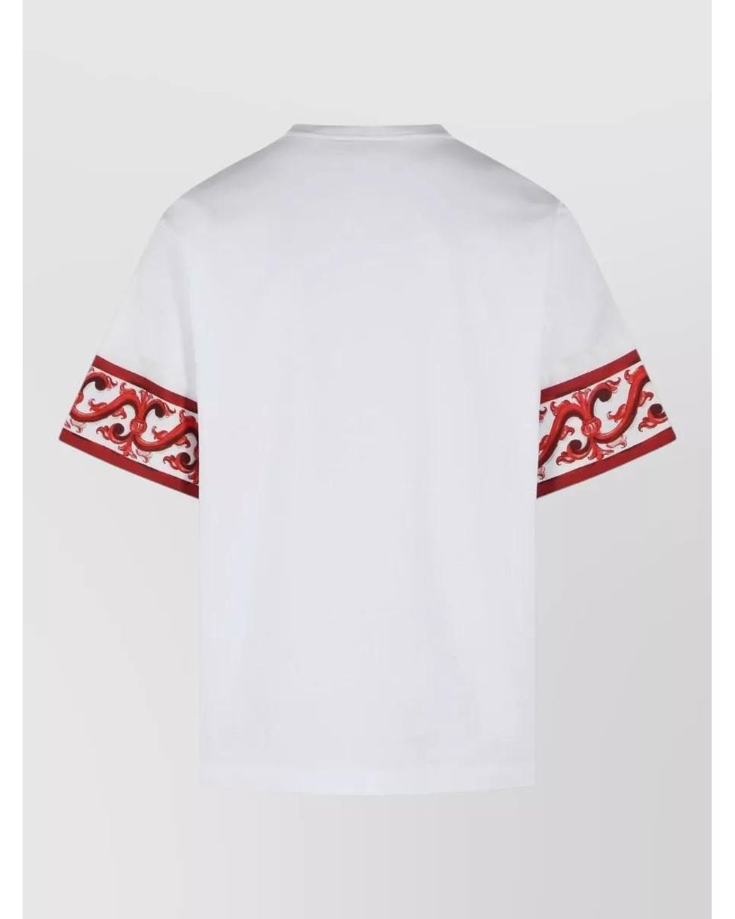 Dolce & Gabbana White Silk Cotton Maiolica Print Short-Sleeve T-Shirt for men