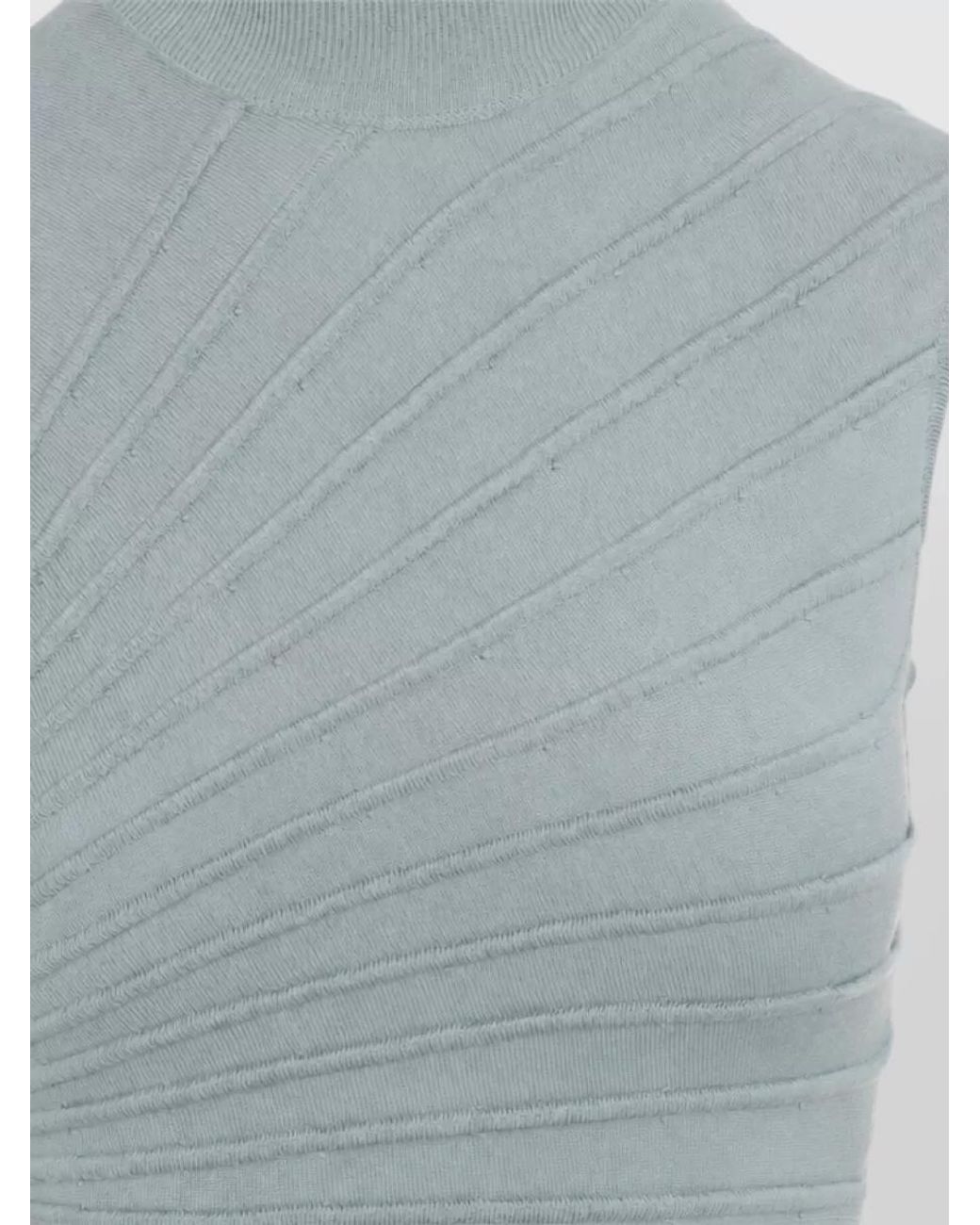 Alaïa Blue Wool Ribbed Sleeveless High-Neck Pleated Asymmetric Midi Dress