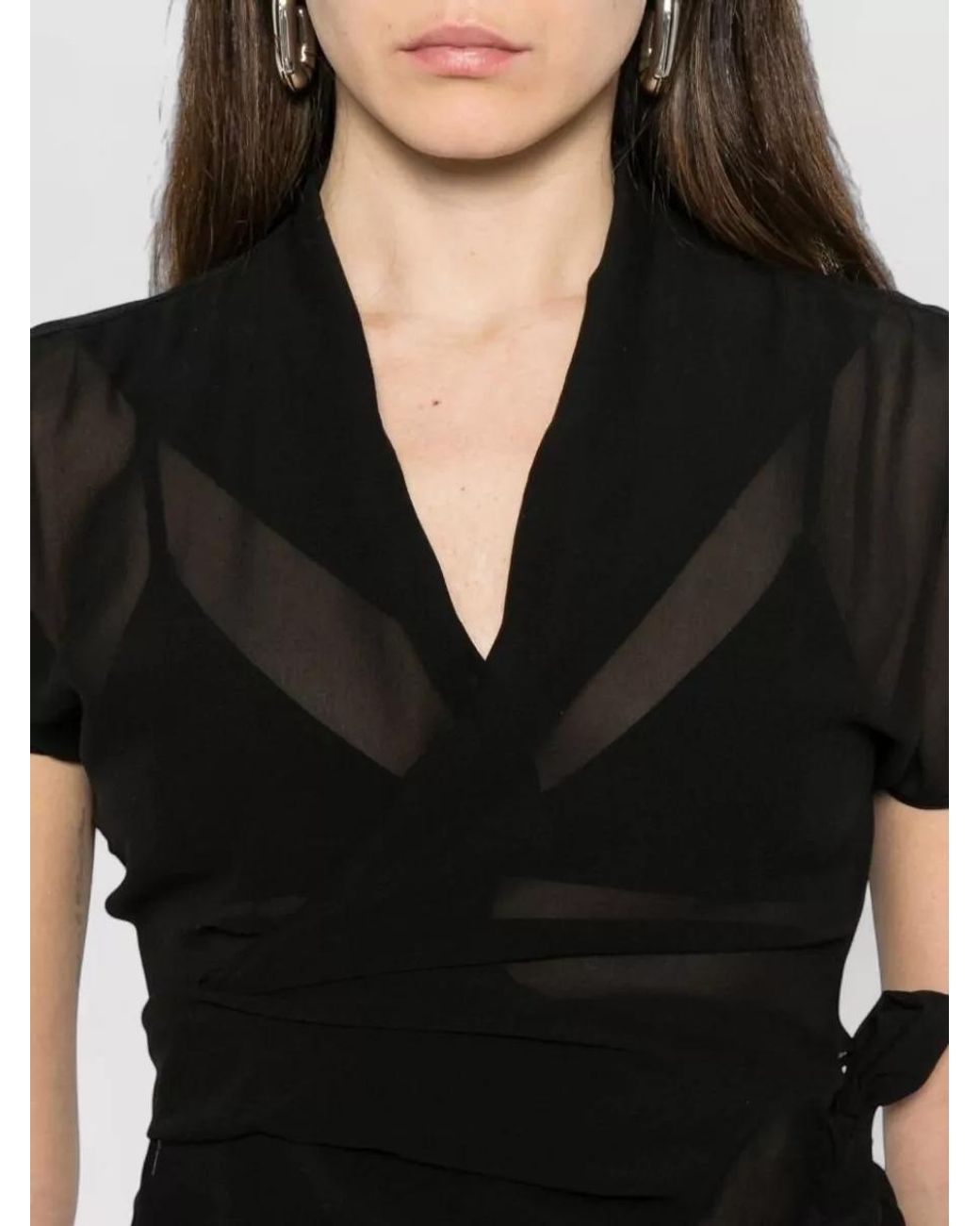 Rick Owens Black Silk Short-Sleeve Wrap Blouse