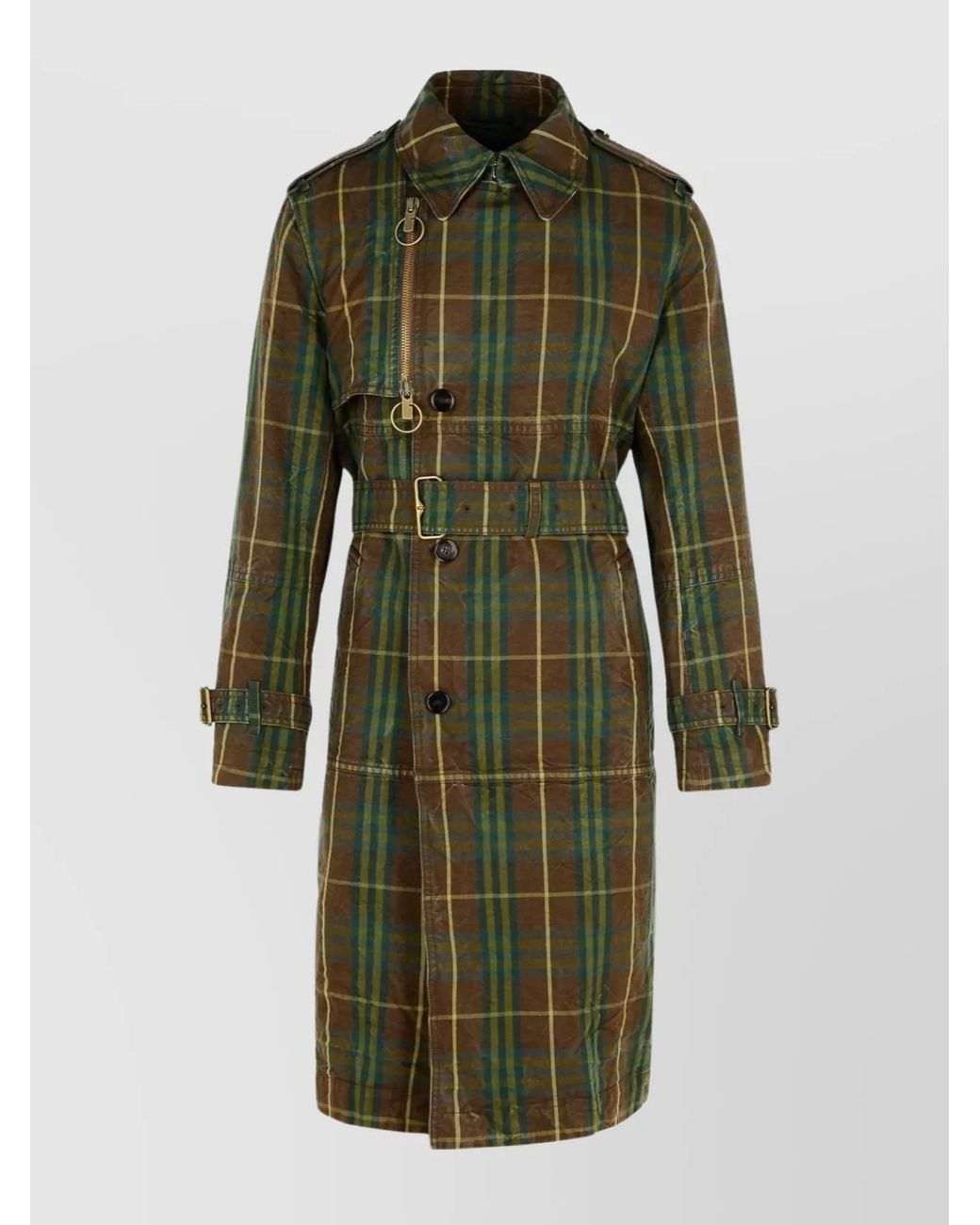 Burberry Green Cotton Double-Breasted Trench Coat for men
