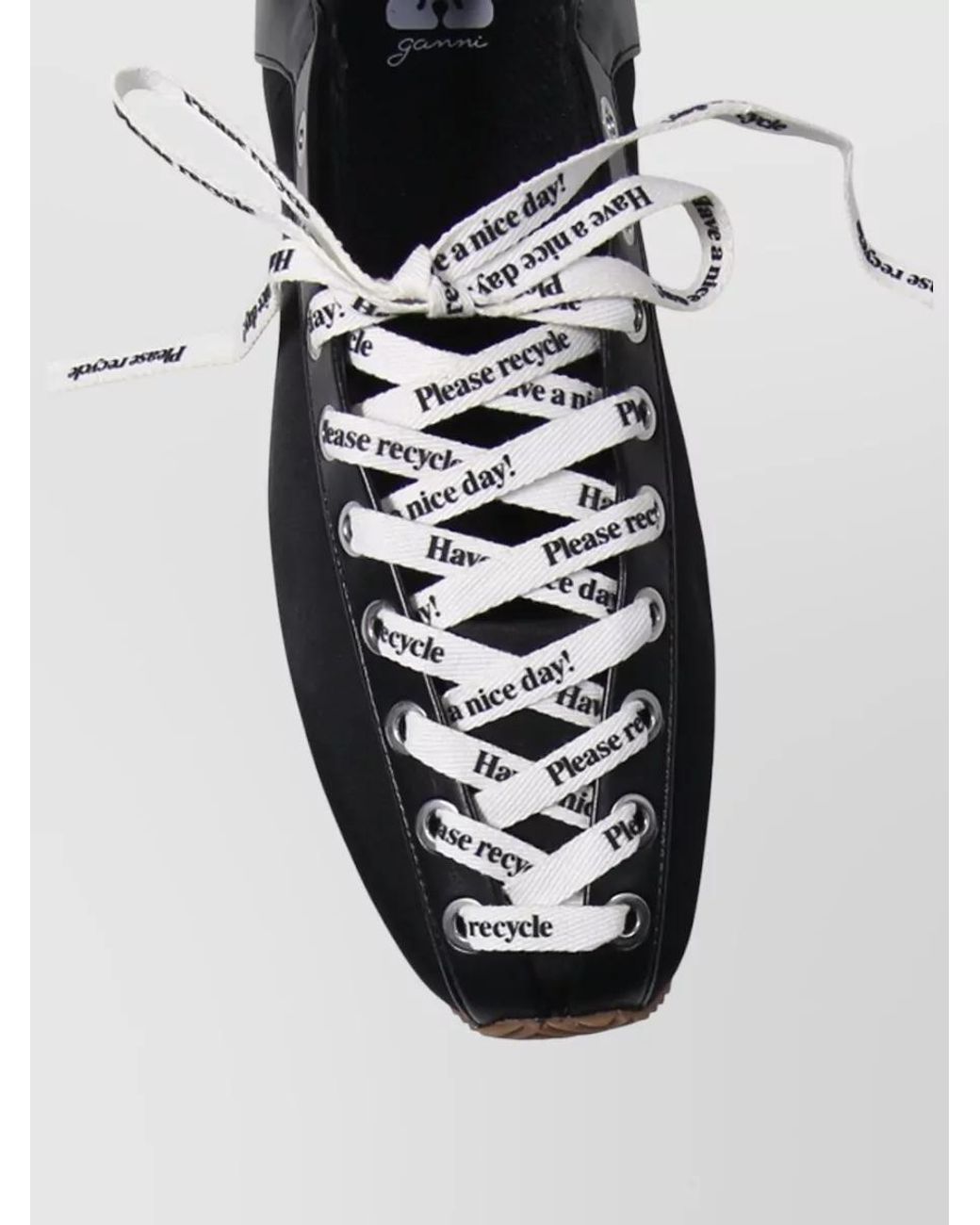 Ganni Black Nylon Lace-Up Ballet Flats