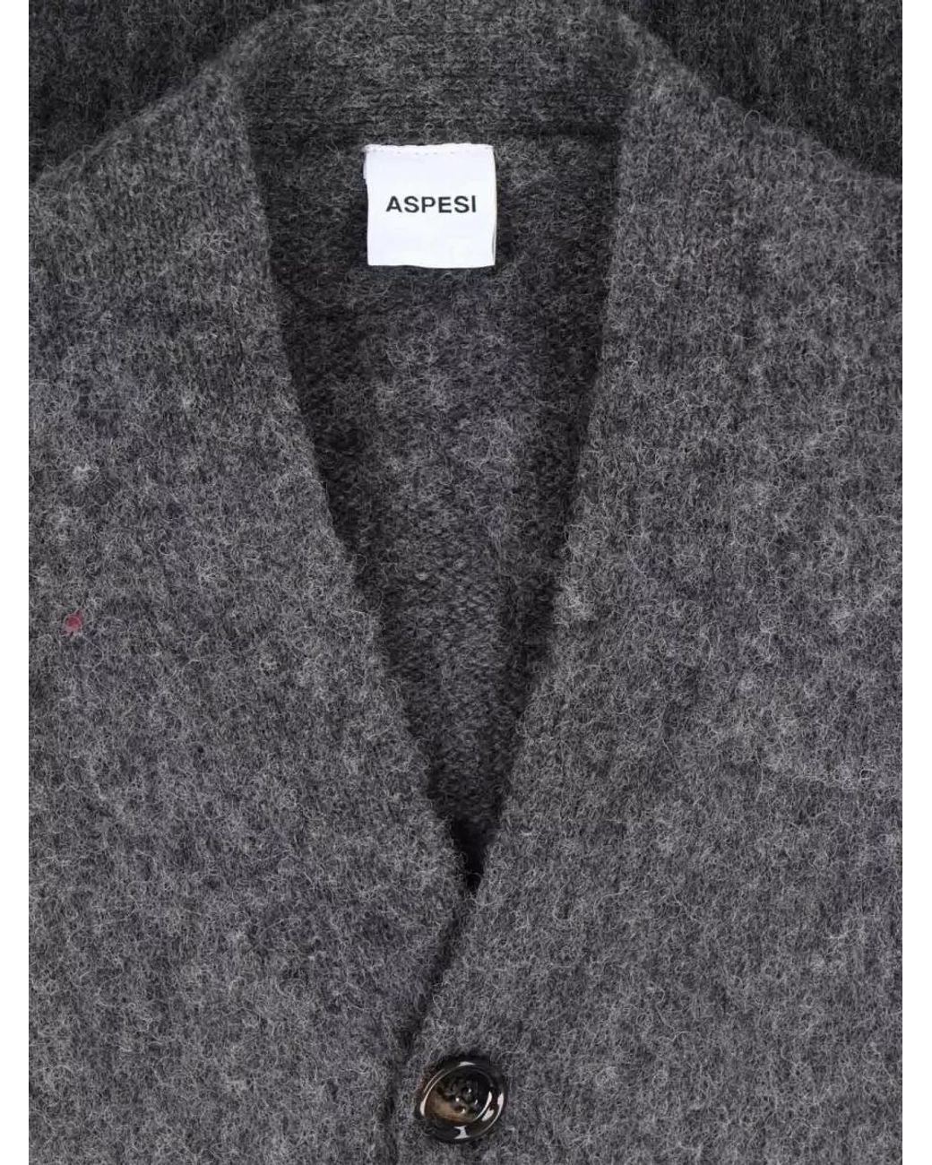 Aspesi Gray Wool Crewneck Cardigan for men