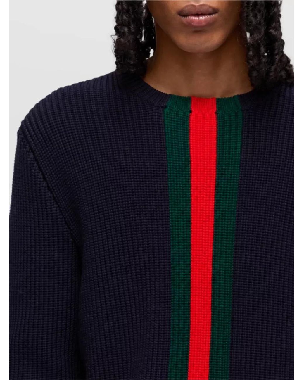 Gucci Blue Wool Ribbed Crewneck Sweater for men