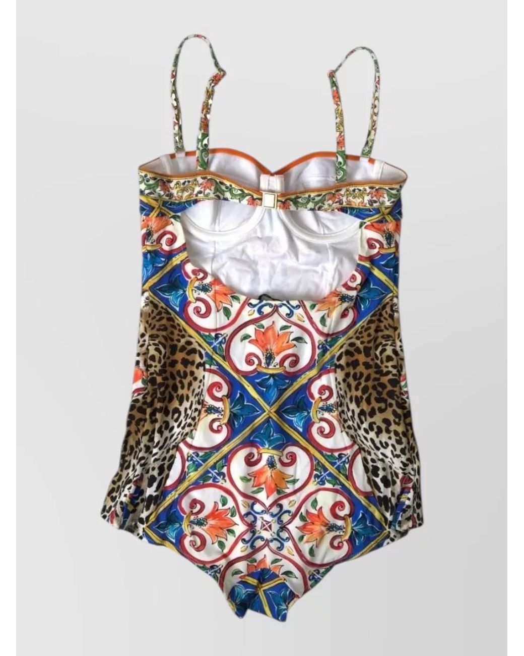 Dolce & Gabbana White Printed Square Neckline One-Piece Swimsuit