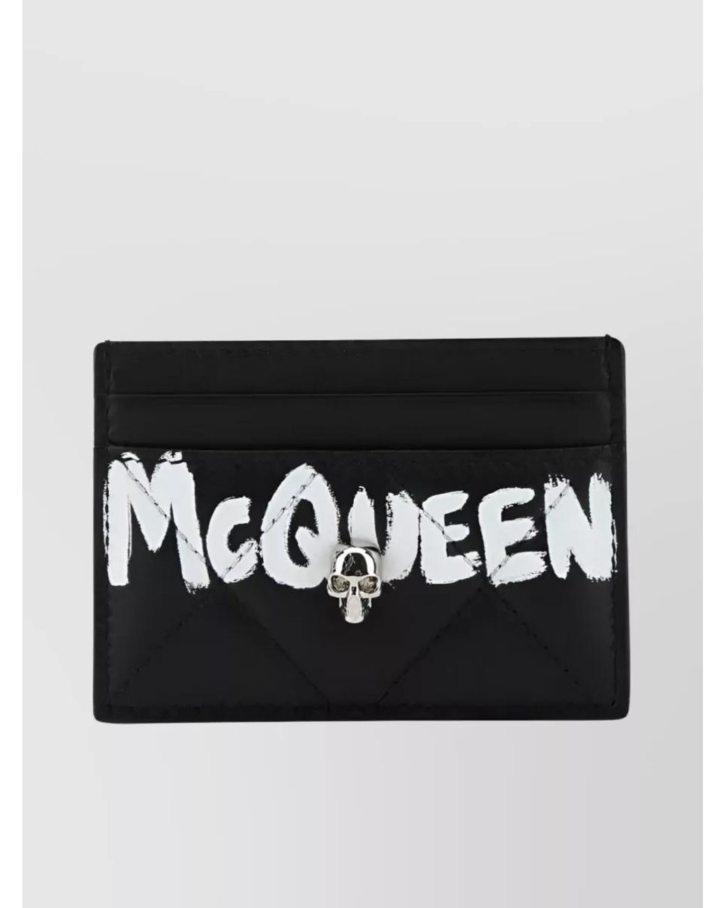 McQueen Black Leather Quilted Logo-Print Card Holder