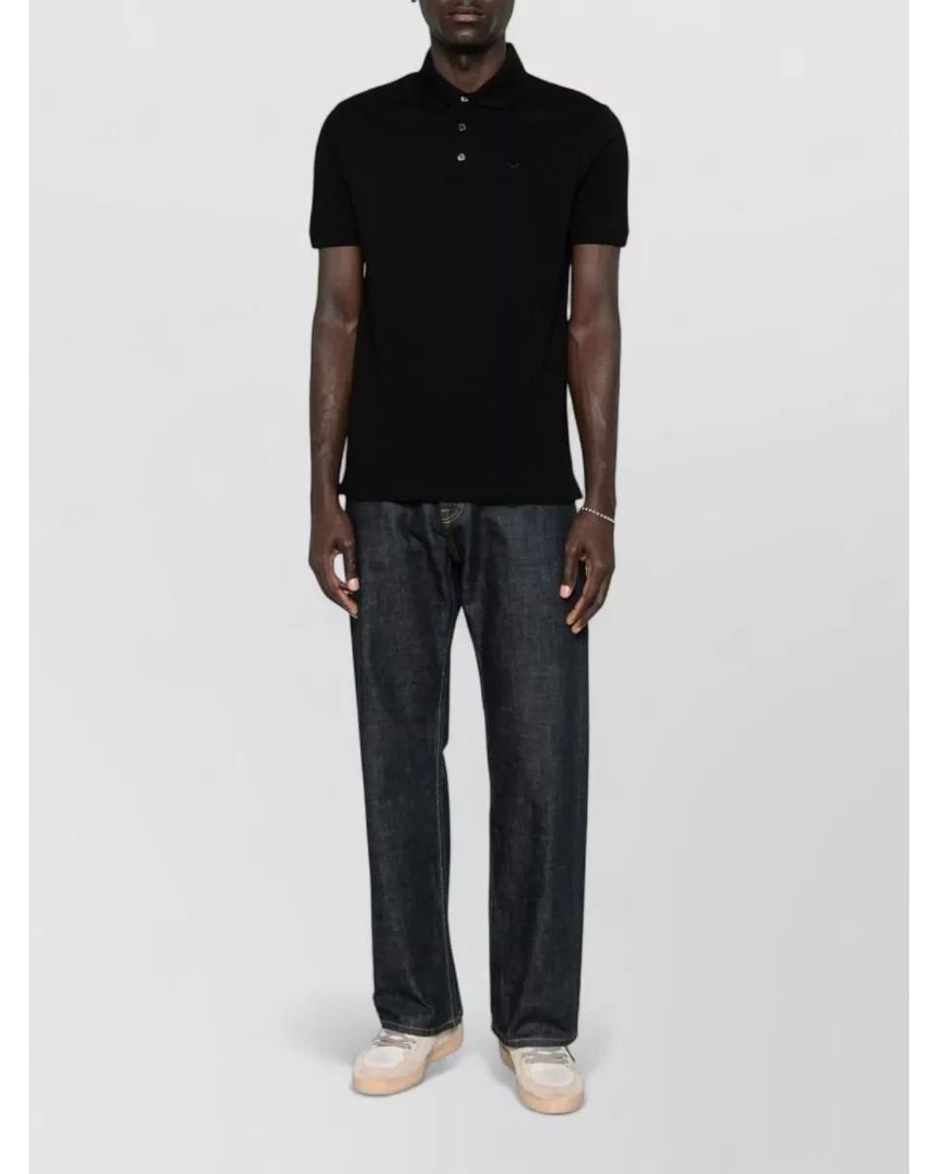 Emporio Armani Black Cotton Logo Short-Sleeve Polo Shirt for men