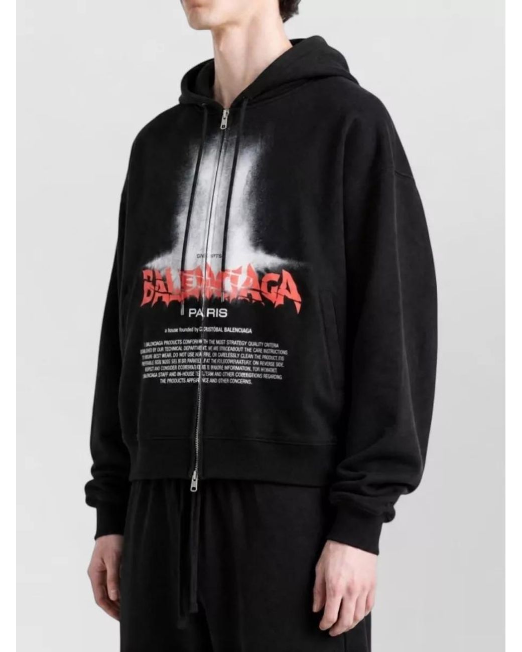Balenciaga Black Cotton Oversized Zip Up Hoodie for men