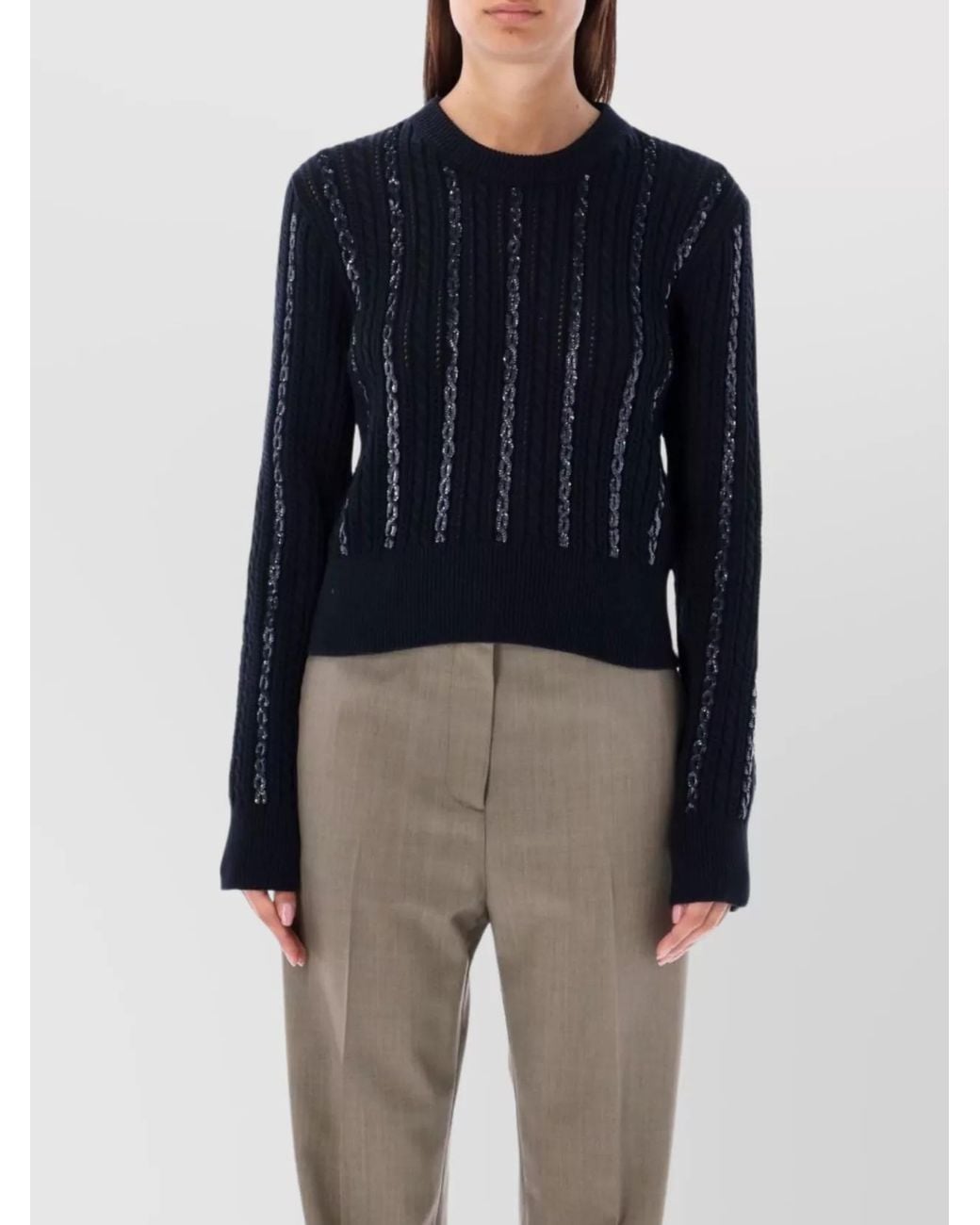 Golden Goose Deluxe Brand Blue Cotton Cable-Knit Sequin-Embellished Sweater