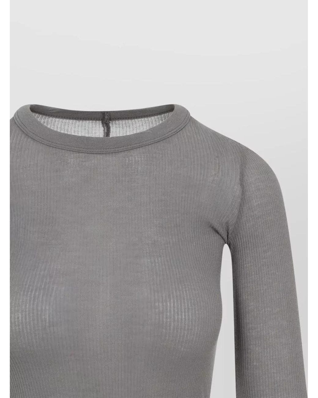 Rick Owens Gray Silk Ribbed Slim-Fit Cropped Long-Sleeve T-Shirt